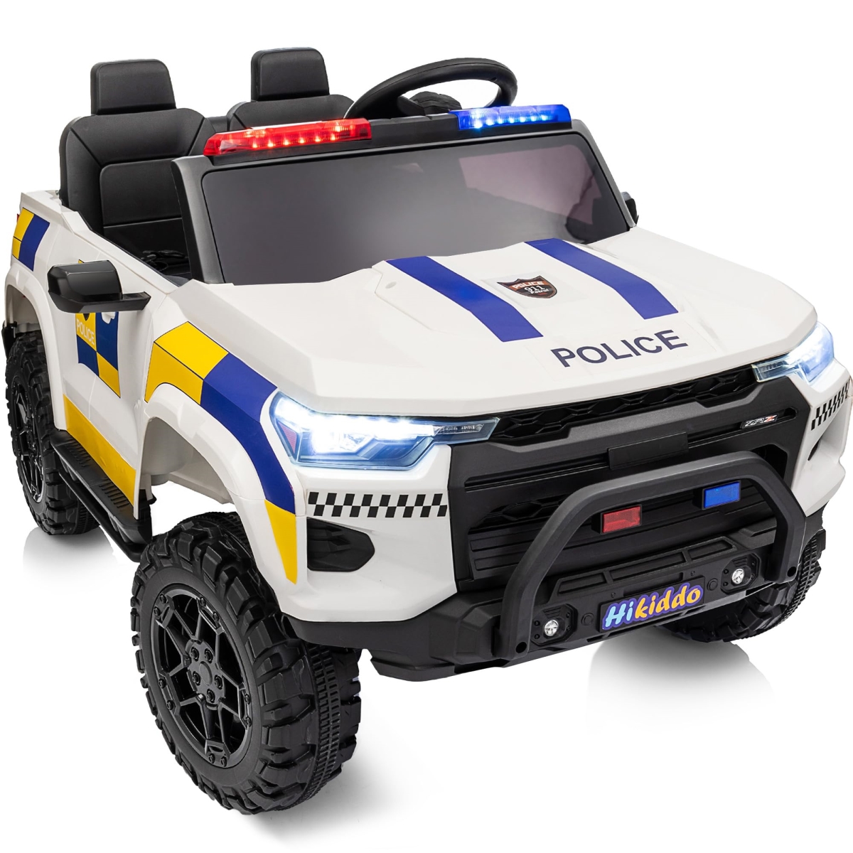 XS-73018 10Ah Electric Police SUV Car Ride-On Toy for Big Kids - 4WD 2-Seater with Parental Remote Control - 5Mph Max Speed - White