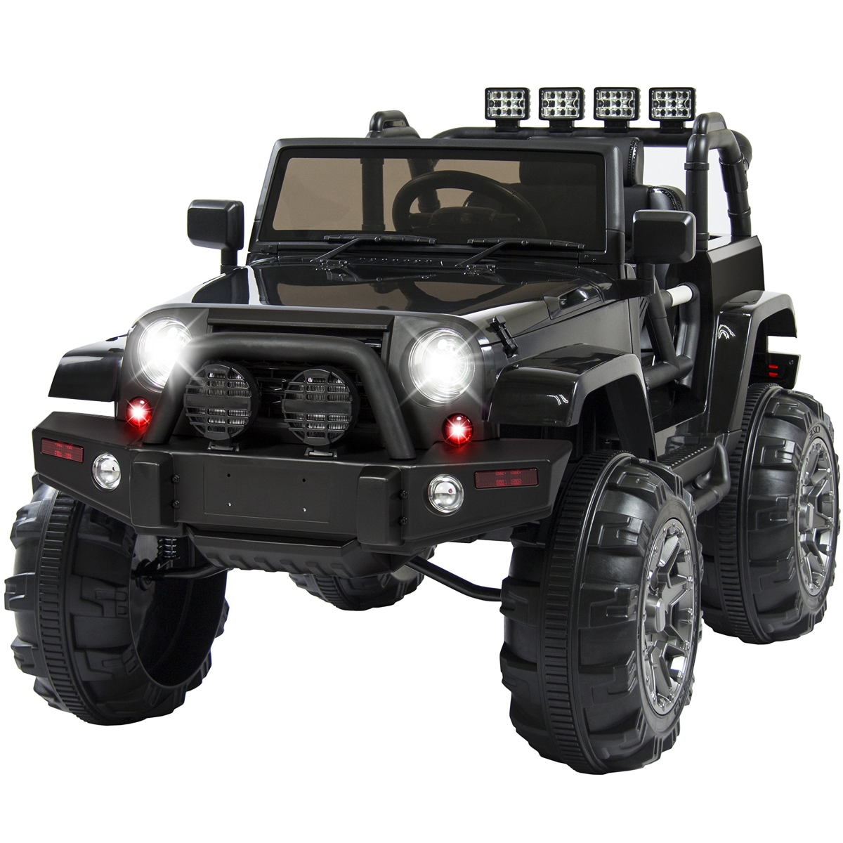 Choice Products Kids 12V Ride-On Truck - Battery Powered Toy Car with Spring Suspension - Remote Control - 3 Speeds - LED Lights - Bluetooth - Black