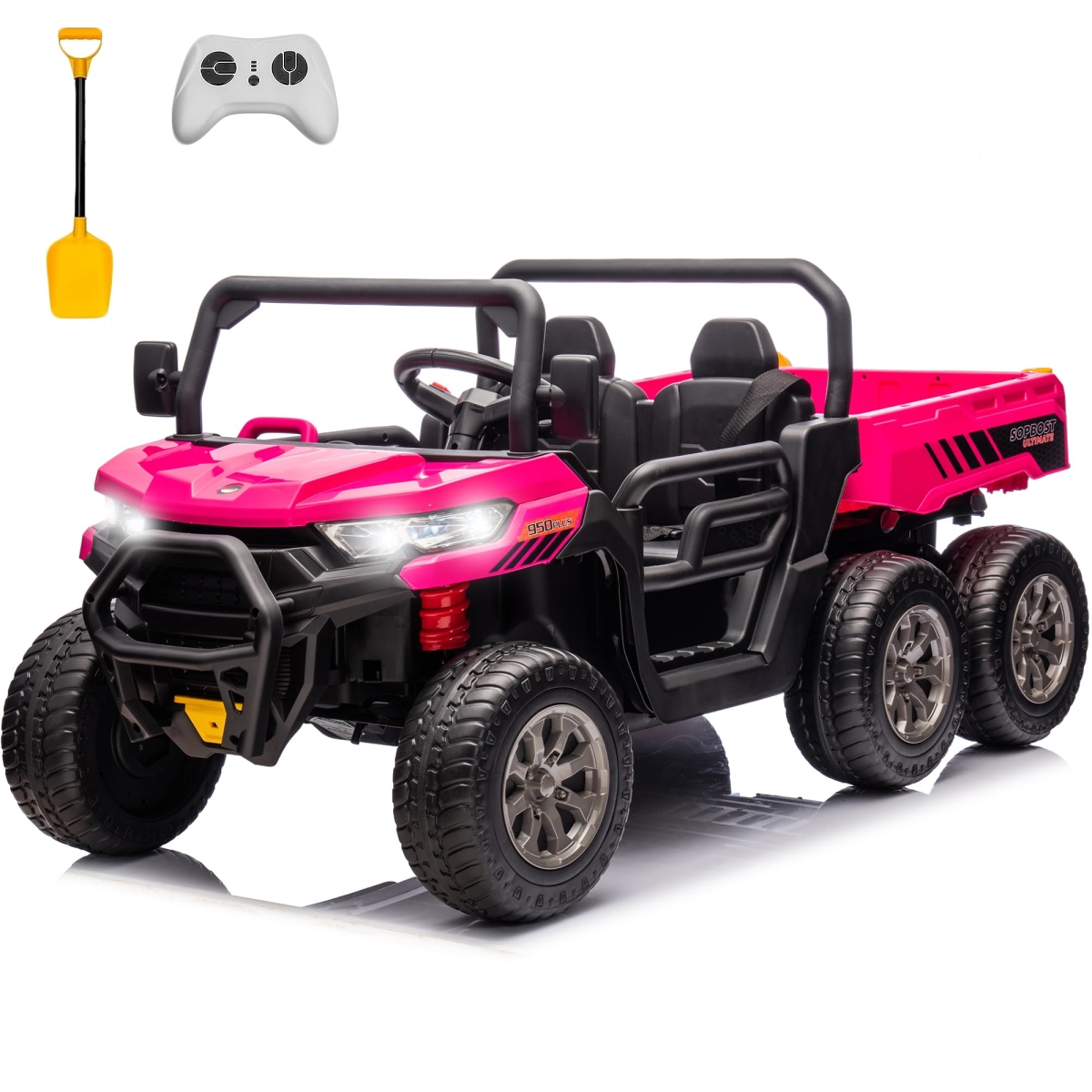 24V 2 Seater Kids UTV Ride-On Truck with Dump Bed Battery Powered Toy Car with Remote Control 4WD Side by Side Electric Vehicle - Music Play - Pink