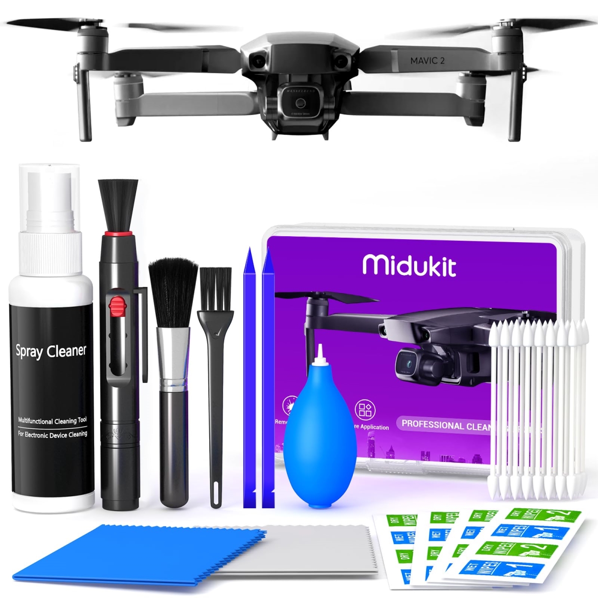 Picture of A-Sonic XS67883 Cleaning Kit for DJI - Holy Stone - Scoot - FPV Drone - Hobby RC Quadcopters & Multirotors - Ultimate Solution for Drone Maintenance - Safe for All Drone Surfaces