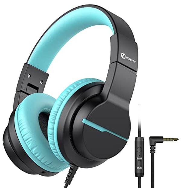 Picture of A-Sonic XS68134 HS19 Kids Headphones with Microphone for School - Volume Limiter 85-94dB - Over-Ear Girls Boys Headphones for Kids with Shareport - Foldable Wired Headphones for iPad & Travel - Black
