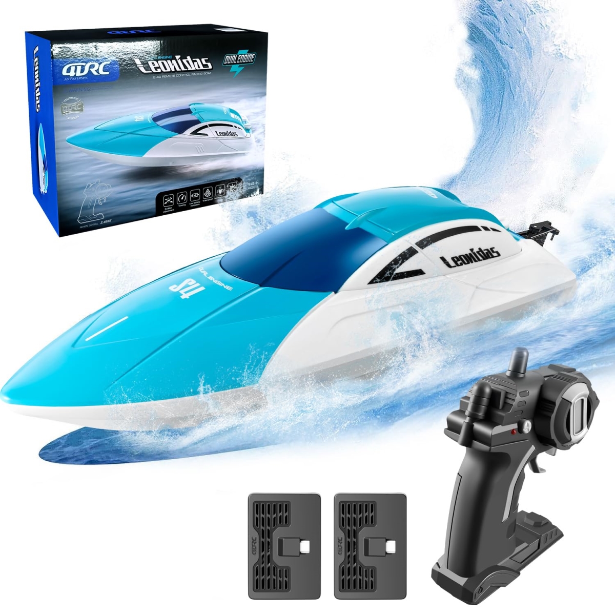 Picture of A-Sonic XS68326 S4 RC Boat - 2.4GHz High Speed Remote Control Boat for Pool & Lake with 2 Rechargeable Batteries for Adults & Kids Water Pool Toys for Kids Gifts - Blue