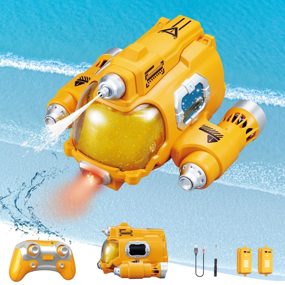Picture of A-Sonic XS68394 Boat for Adults & Kids - Spray Water - Pool Toys - Remote Control Boat Waterproof Toys - LED Lights - Dual Motors - Gift for Boys Girls - 2 Rechargeable Batteries - Yellow