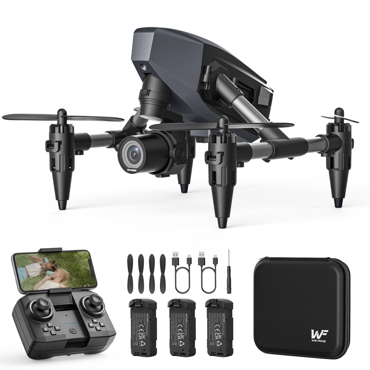 Picture of A-Sonic XS68532 Drone with Camera for Kids 1080P - WeFone WF10 Mini FPV Drones Remote Control Quadcopter for Beginners Adults with 3 Batteries - Optical Flow Positioning - 3D Flip - One Key Start