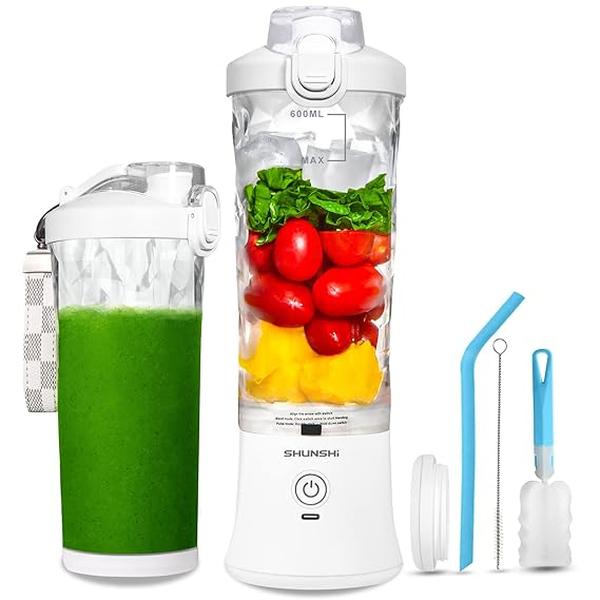Picture of A-Sonic XS68535 Blender - Personal Blender for Shakes & Smoothies with 20 oz Travel Cup & Lid - Mini Personal Size Blender with 6 Blades & USB Rechargeable for Gym - Kitchen & Outdoors - White