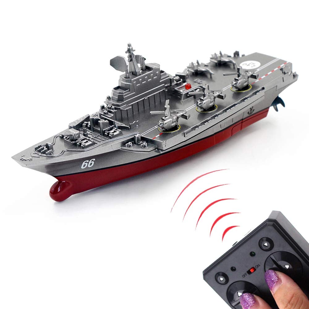 Picture of A-Sonic XS68616 Military Remote Control Aircraft Carrier Model RC Boat Ship Speedboat Yacht Electric Water Toy - Silver - 2.4G No Antenna