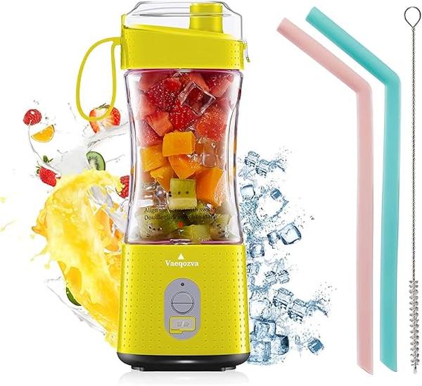 Picture of A-Sonic XS68647 Blender - Personal USB Rechargeable Juice Cup for Smoothie & Protein Shakes Mini Handheld Fruit Mixer 13 oz Bottle for Travel Gym Home Office Sports Outdoors Yellow
