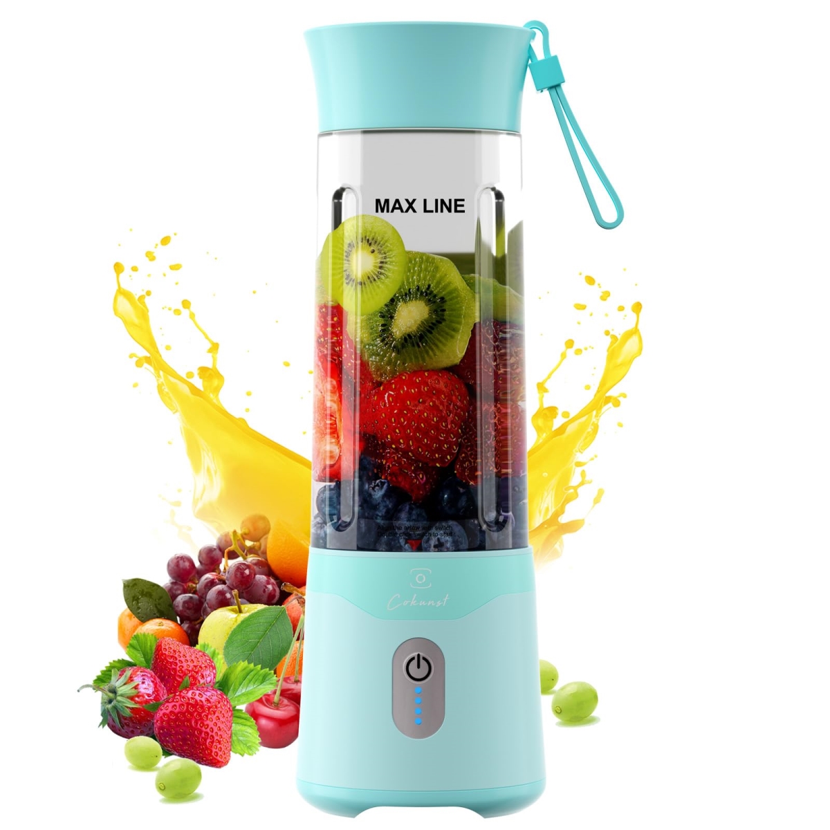 Picture of A-Sonic XS68680 18 oz Portable Blender - USB Rechargeable Personal Size Blenders - Smoothie Blender with 6 Blades for Protein & Shakes - Mini Juicer with Extra Handle Lid for Travel Sports Outgoing