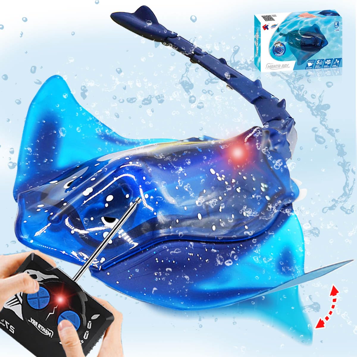 Picture of A-Sonic XS68798 Toys Remote Control Stingray Diving Into Water High Simulation Robot Manta Ray Fish Rechargeable Battery Remote Control Bathtub Summer Pool Toys Great Gift RC Boat for 8-12 Year&#44; Blue