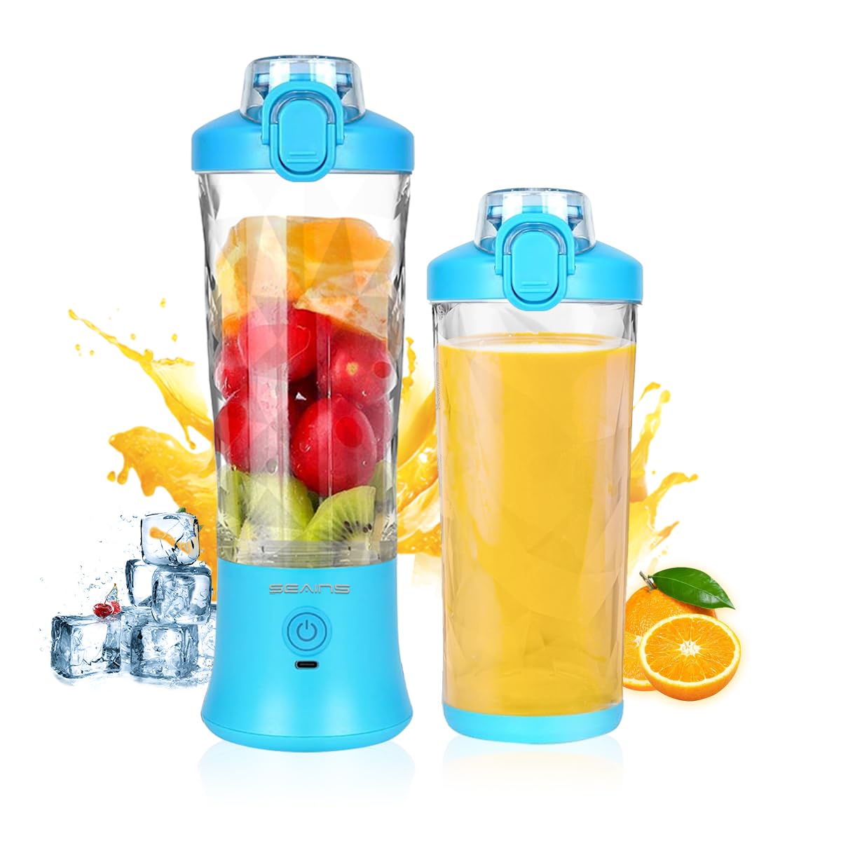 Picture of A-Sonic XS68847 Blender - Personal Blender for Shakes & Smoothies with 20 oz Travel Cup & Lid - Mini Personal Size Blender with 6 Blades & USB Rechargeable for Gym - Kitchen & Outdoors - Blue