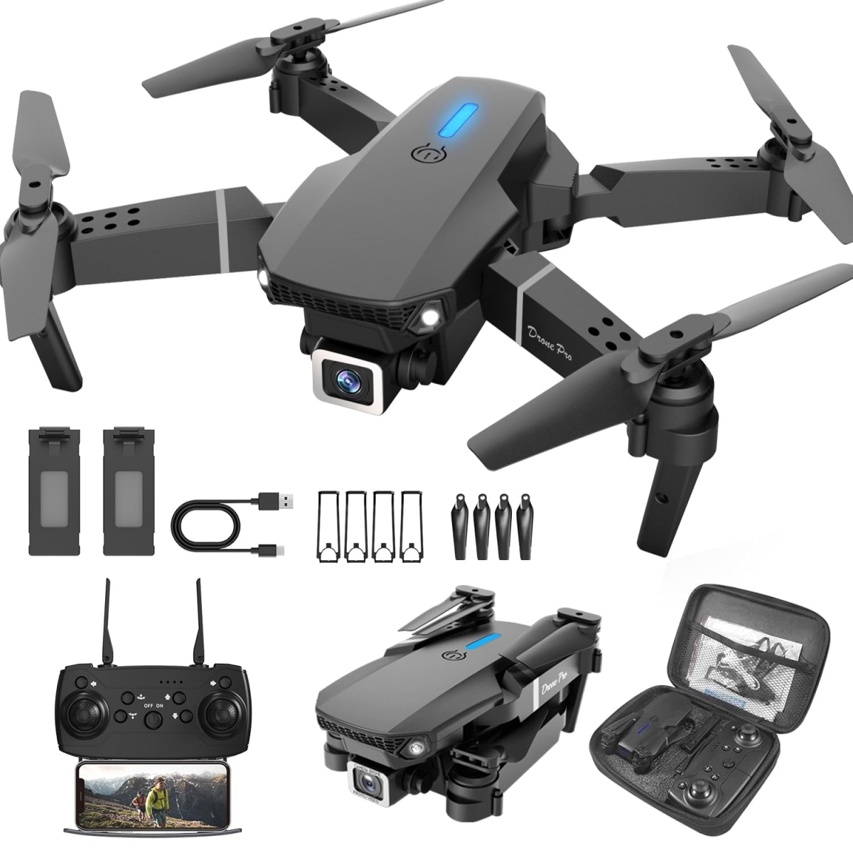 Picture of A-Sonic XS69180 Drone with Camera Foldable Mini Drone for Kids Boys Beginners Toys Drone Gestures Selfie One Key Start 360 deg Flips 2 Batteries Toy Gifts for Boys&#44; Black