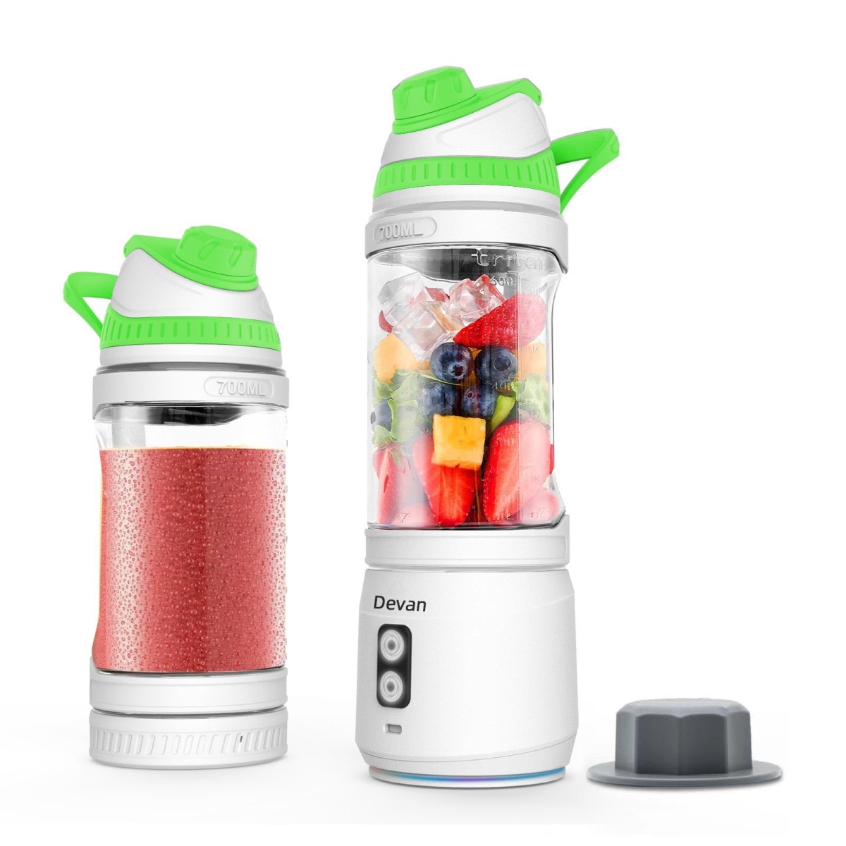 Picture of A-Sonic XS69440 Blender for Smoothies & Shakes - Anti-Jamming - 24 oz USB-C Rechargeable - BPA-Free - Electric Protein Shaker Bottle with Travel Lid for Kitchen - Gym & Office - White Base Green Lid