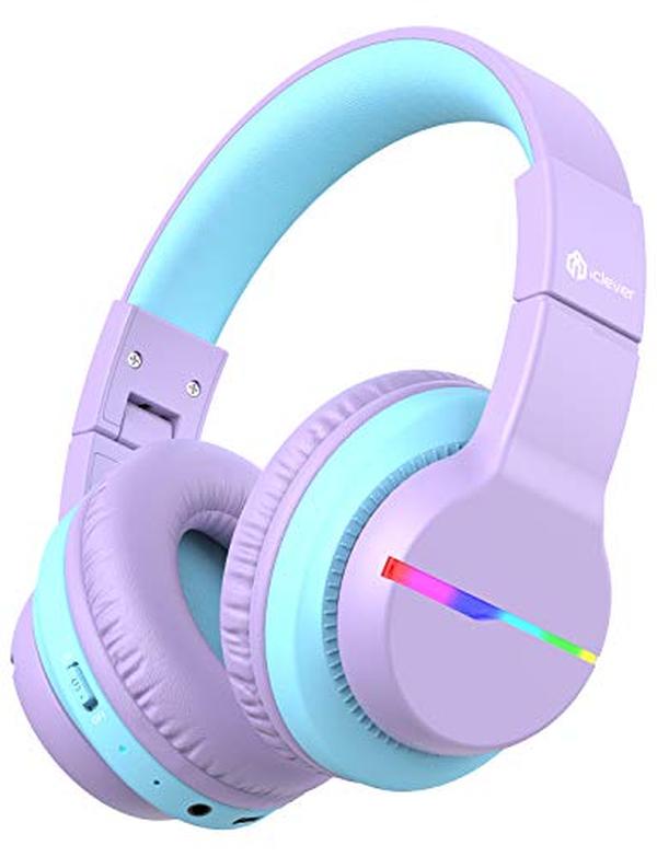 Picture of A-Sonic XS69753 BTH12 Kids Bluetooth Headphones - Colorful LED Lights Wireless Kids Headphones - 74-85dBA Safe Volume - Bluetooth 5.2 - Over Ear Headphones Built-in Mic for iPad&#44; Tablet - Purple