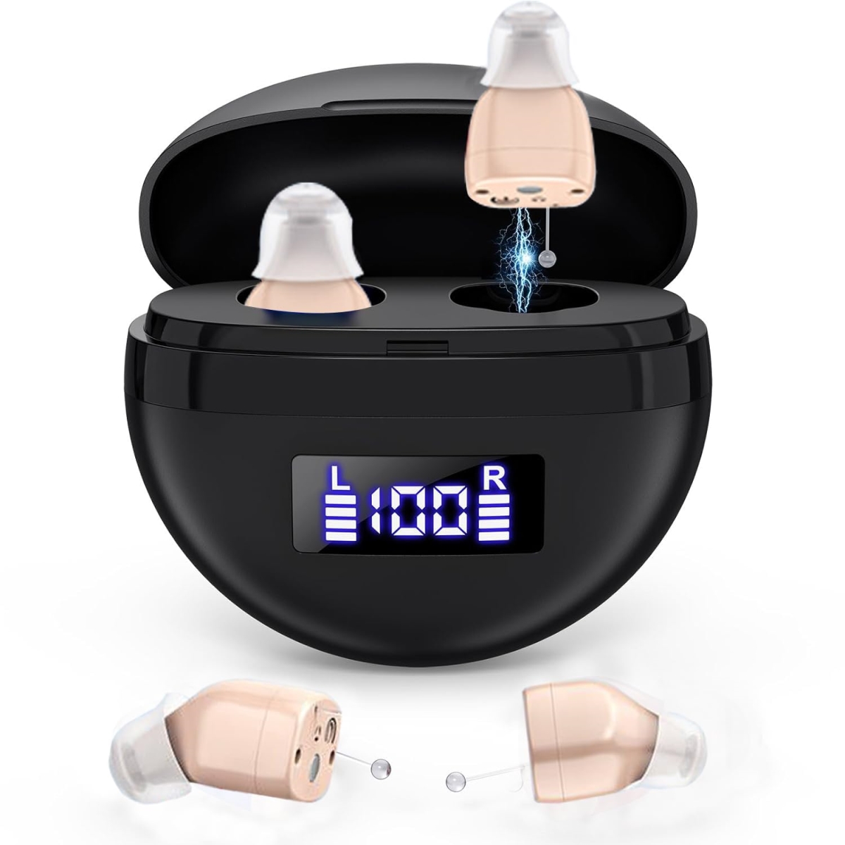 Aids for Seniors - Invisible Hearing Aids with Noise Reduction - Magnetic Contact Charging Box with LED Power Display - Assistive Listening Devices