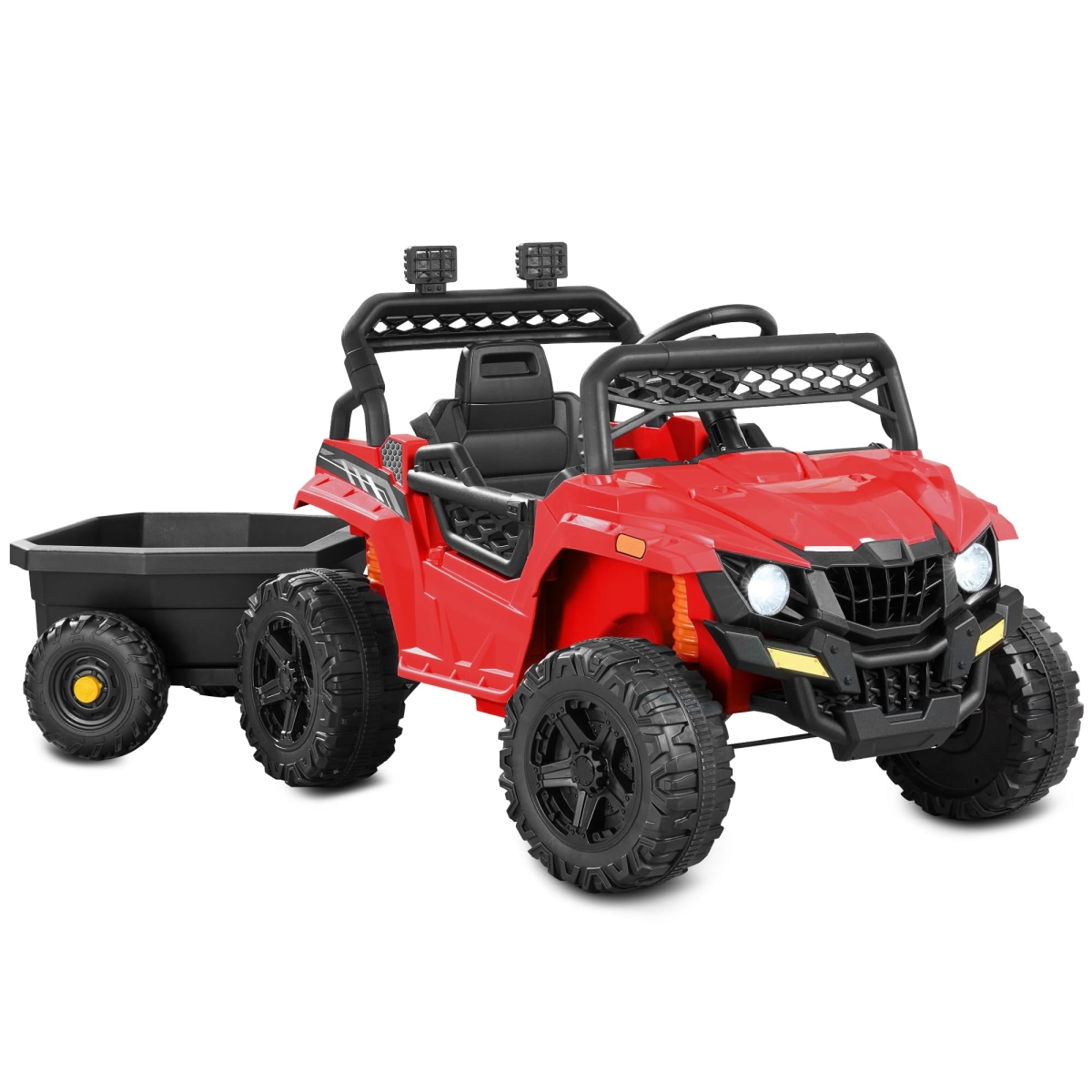 XS-72709 Choice Products Kids 12V Electric Ride-On UTV Car & Trailer with Parent Control - LED Lights - 2 Speeds - Bluetooth - Red