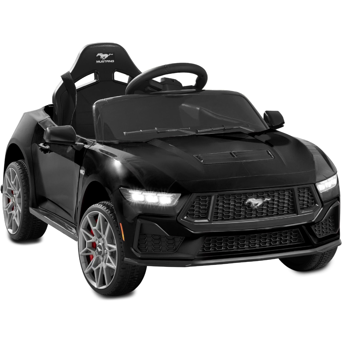 Choice Products Kids 12V Electric Ride-On Car Officially Licensed Ford Mustang with Parent Control - LED Lights - 2 Speeds - Bluetooth - Black