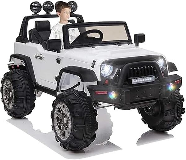 XS-72801 Kids Electric Car Ride-On Car Truck - 12V Battery Powered Electric Car for Kids - 3 Speeds - Spring Suspension - MP3 Player - White