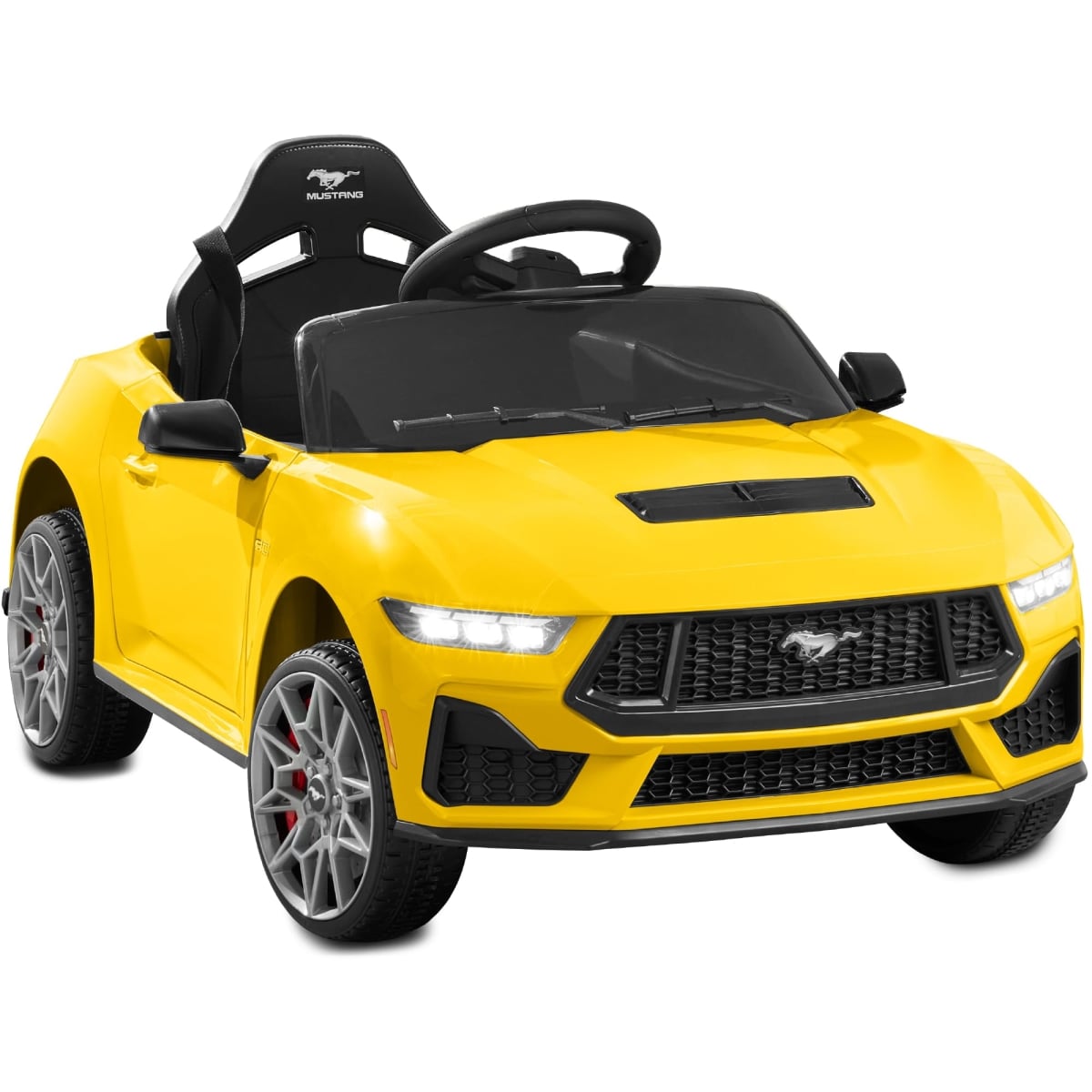 Choice Products Kids 12V Electric Ride-On Car Officially Licensed Ford Mustang with Parent Control - LED Lights - 2 Speeds - Bluetooth - Yellow