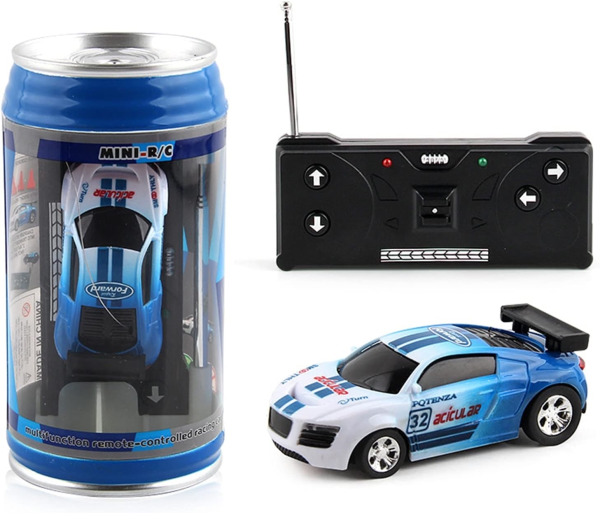 XS67492 Set Mini Remote Control Car with Roadblocks Coke Cans Design Mini RC Car - Creative Simulation Racing Car Toy Kids Mini Drifting Car - Blue