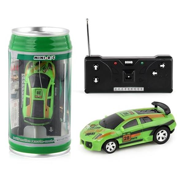 XS67494 Set Mini Remote Control Car with Roadblocks Coke Cans Design Mini RC Car - Creative Simulation Racing Car Toy Kids Mini Drifting Car - Green