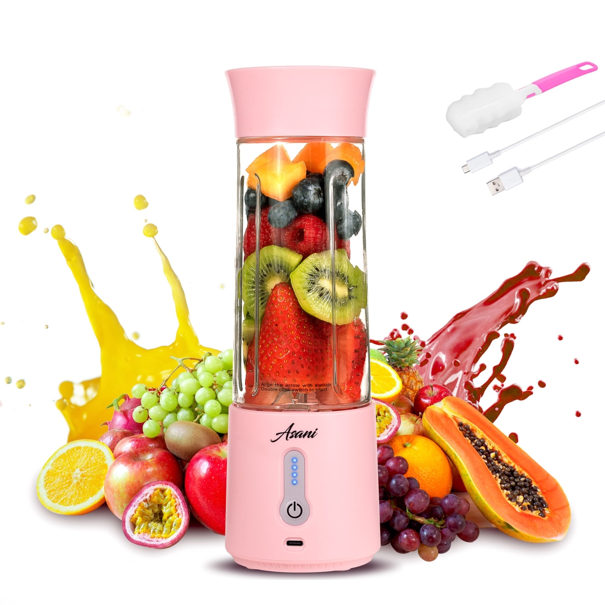 Picture of A-Sonic XS67887 Portable Blender for Shakes & Smoothies - USB Rechargeable Personal Blender - Mini Blender - Strong Stainless-Steel Blades & Powerful Motor for Travel - Camping - Gym - Pink