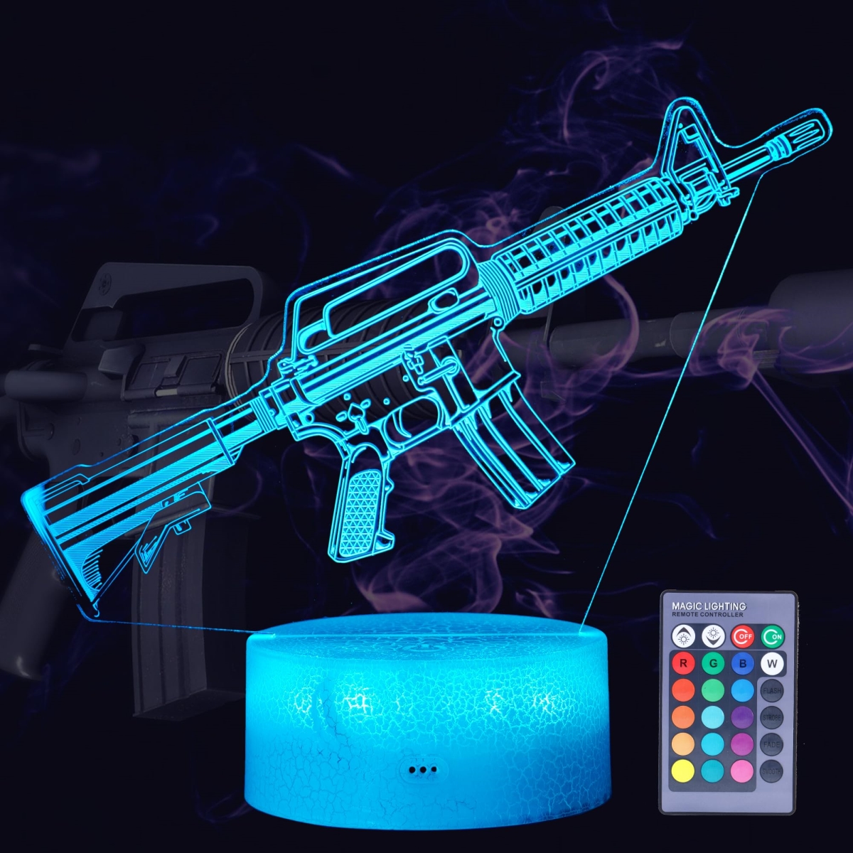Picture of A-Sonic XS68205 Night Light - M4A1 Model Gifts - 3D Illusion Lamp with 16 Colors Changing - Remote Control & Dimmable - Game Living Room Decoration - Holiday Xmas Gifts