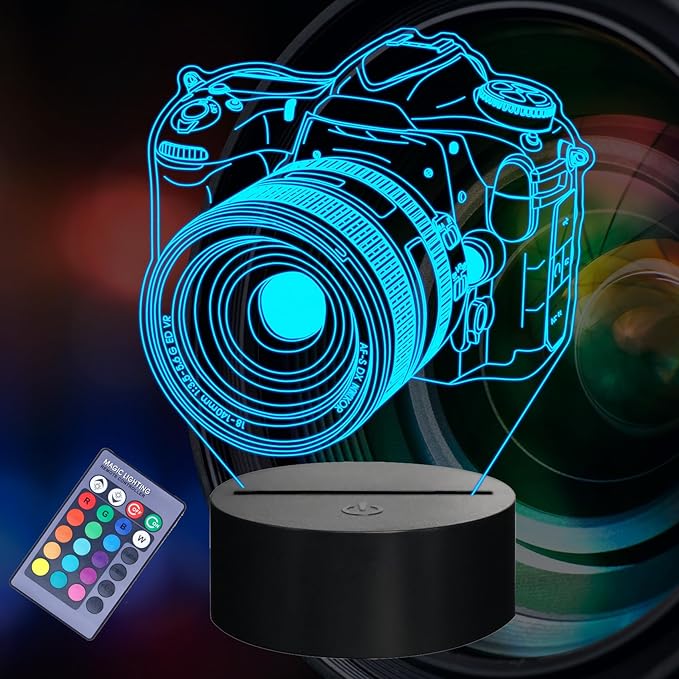 Picture of A-Sonic XS68206 Gifts for Men - Camera 3D Night Light with Remote Control - 16 Colors Changing - RGB Flashing Mode - Dimmable - Photography Gifts Gifts for Men Women Christmas Decor