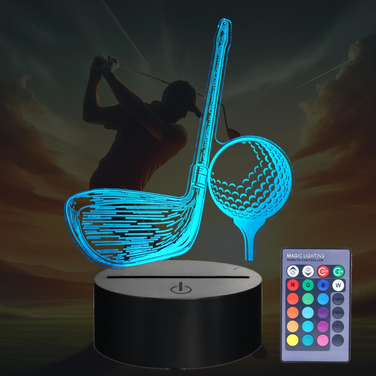 Picture of A-Sonic XS68210 Night Light - Golf Club Gifts - 3D Illusion Lamp with 16 Colors Changing - Remote Control & Dimmable - Men Boys Girls Room Decoration - Holiday Xmas Gifts