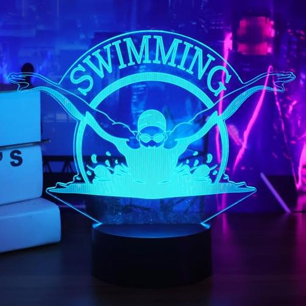Picture of A-Sonic XS68442 Gifts for Boys Girls - 3D Illusion Lamp - 3D Swimming Night Light with 16 Colors Remote & Touch Control - Swimmer Natator Decor for Kids Room - Girls Birthday Gifts