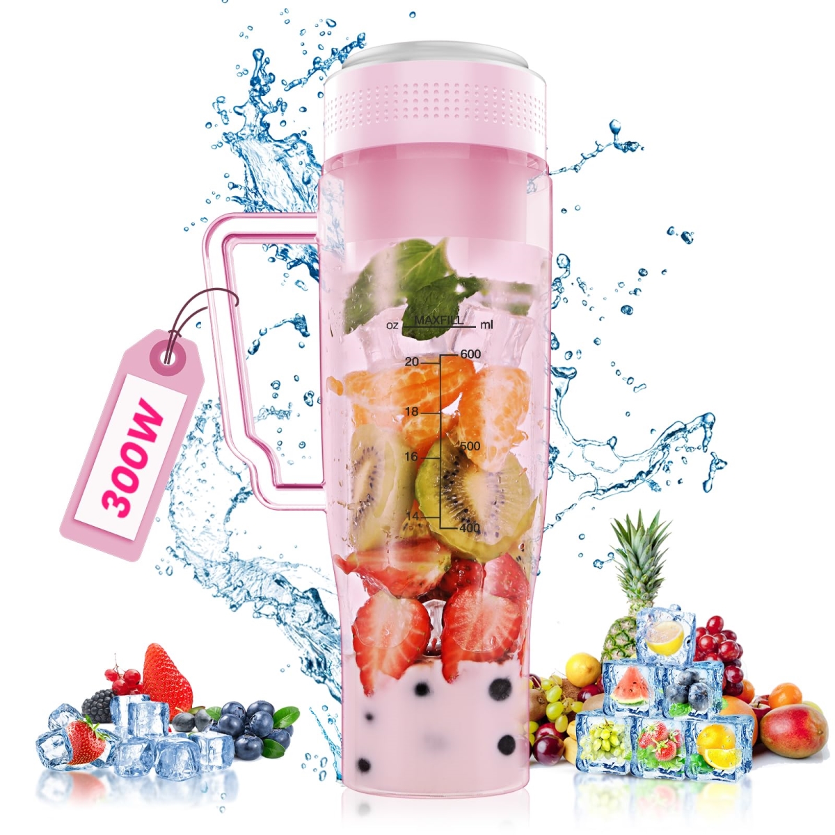 Picture of A-Sonic XS68492 300W Portable Blender - 22 oz Personal Blender for Shakes & Smoothies - 6-Blade BPA-Free Design - USB Rechargeable - Juicer with Handle & Straw Lid - Red