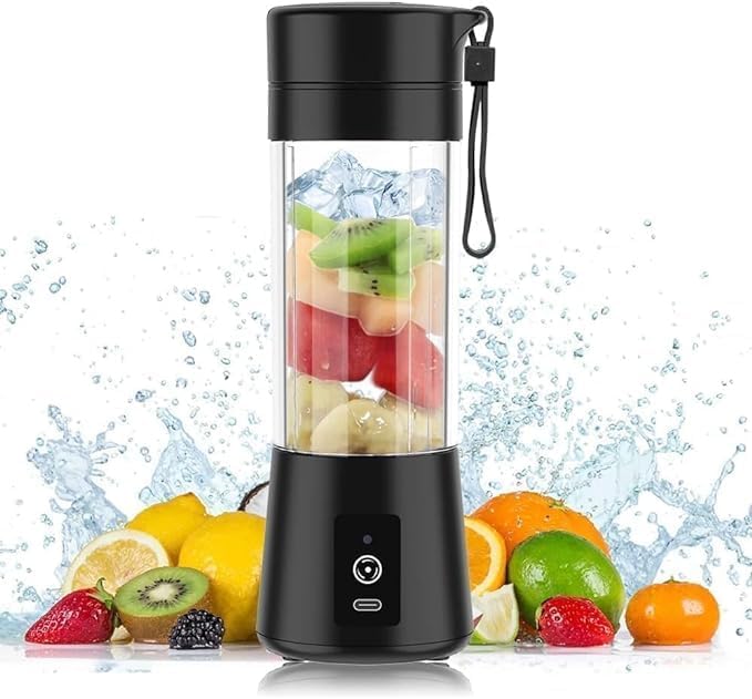 Picture of A-Sonic XS68575 Blender - Blender for Shakes & Smoothies - Personal Blender - Mini Shakes Juicer Cup 380ml USB Rechargeable with 6 Stainless Steel Blades for Kitchen - Sport & Travel - Black HSZZB X0
