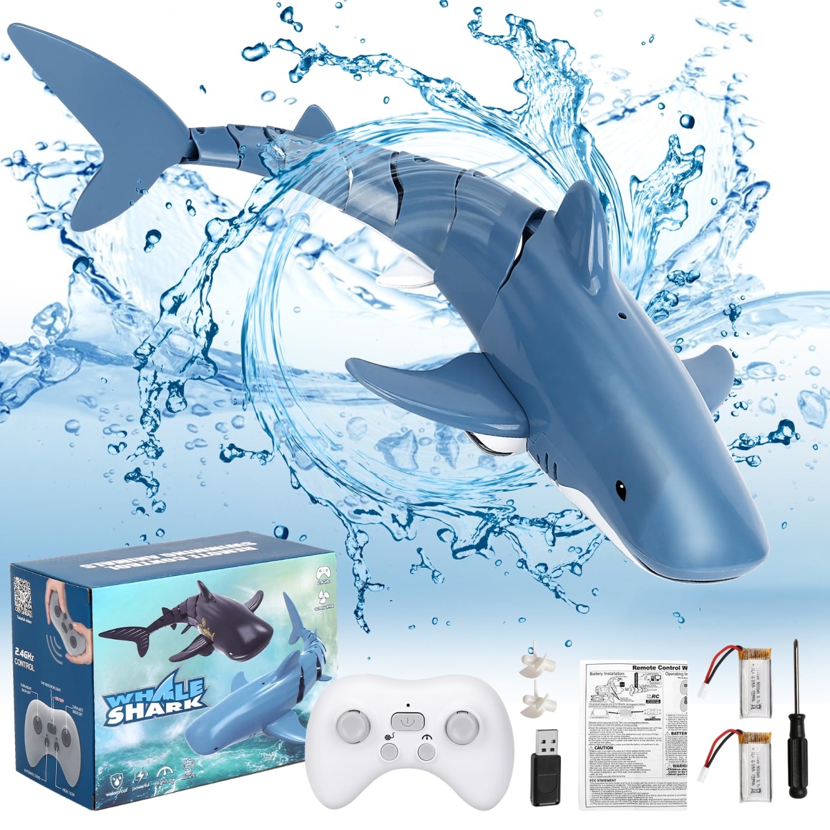 Picture of A-Sonic XS68723 Remote Control Shark Toy RC Boat 1-18 Scale 2.4G High Simulation Shark Large Capacity 700mAh Great Gift RC Boat Pool Toys for Boys Girls Kids