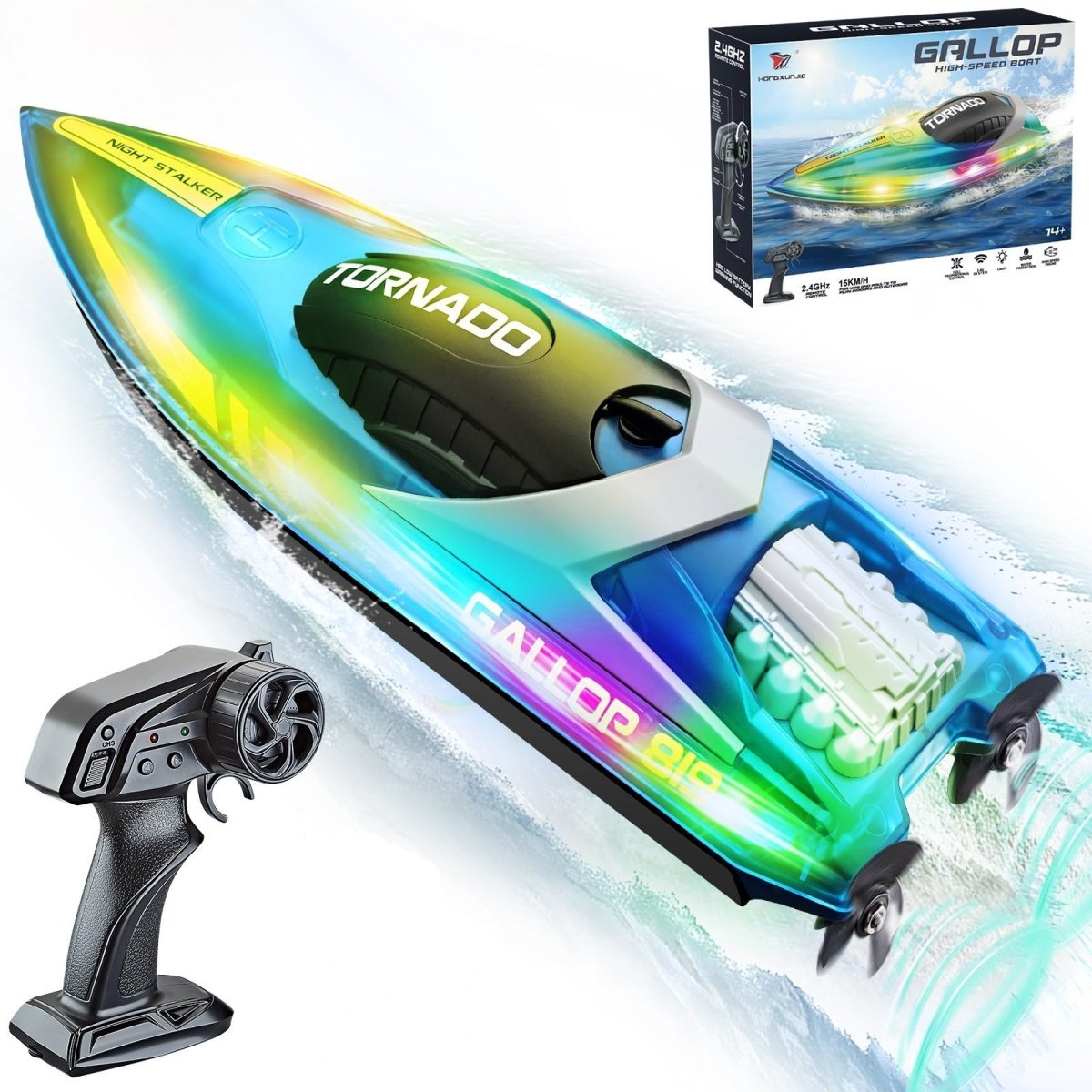 Picture of A-Sonic XS68758 Remote Control Boat 15 Plus MPH Fast RC Boat for Pool & Lake - HJ819 Remote Control Boat with LED Lights RC Speed Boat 2.4Ghz Race Boats for Adults & Kid - Pool Toys - Blue