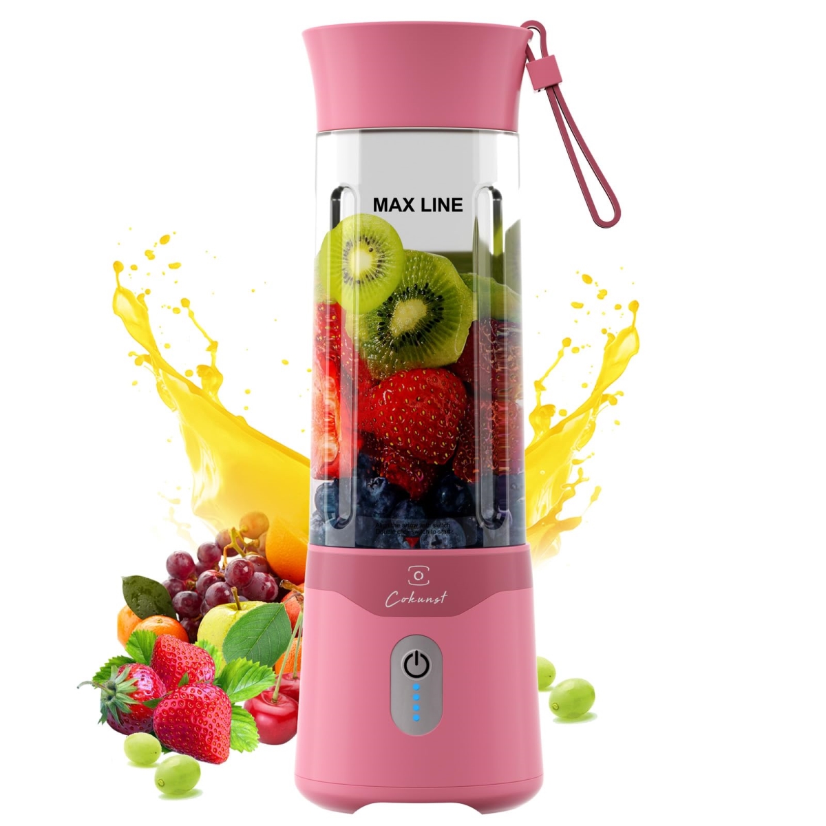 Picture of A-Sonic XS68781 18 oz Portable Blender - USB Rechargeable Blenders - Smoothie Blender with 6 Blades for Protein & Shakes - Mini Juicer with Extra Handle Lid for Travel Sports Outgoing - Pink