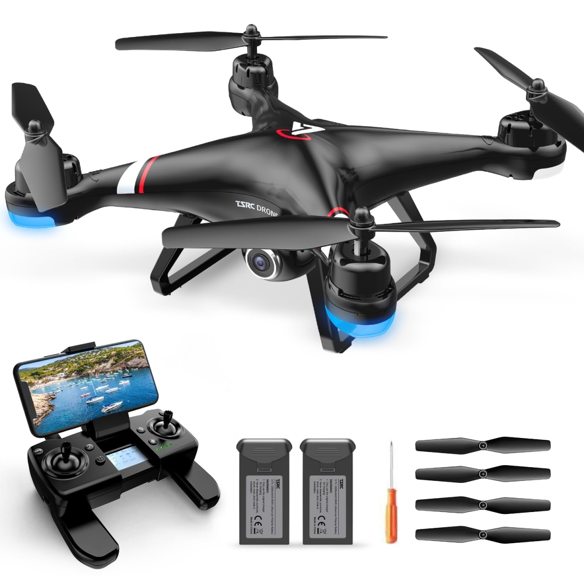 Picture of A-Sonic XS69007 GPS Drone with 1080P HD Camera for Adults & Kids - 5G Transmission FPV Drone - TSRC X7 RC Quadcopter with 2 Batteries - Auto Return - Follow Me - Altitude Hold - Easy for Beginners