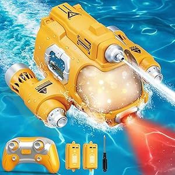 Picture of A-Sonic XS69093 Remote Control Boat - 2.4GHZ Mini RC Boat with Spray Water Pump & LED Lights Lakes & Swimming Pool Toys - Yellow