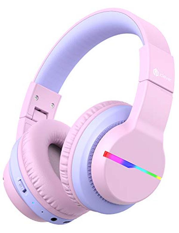 Picture of A-Sonic XS69305 BTH12 Kids Bluetooth Headphones - Colorful LED Lights Wireless Kids Headphones - 74-85dBA Safe Volume - 85H Playtime - Bluetooth 5.2 - Over Ear Headphones Built-in Mic for iPad - Pink