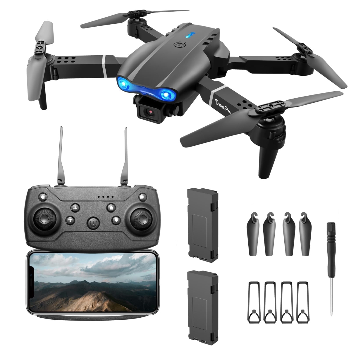 FPV Drone with 4K Dual HD Cameras Upgraded Version RC Quadcopter for Adults & Kids - Beginner Wi-Fi RC Drone Live Video - One Key Take Off & Land -  A-Sonic, XS69368