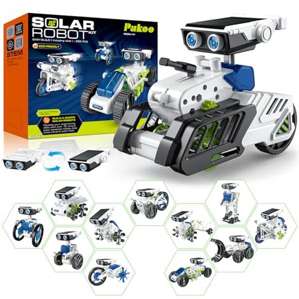 Picture of A-Sonic XS69537 Solar Robot Kit for Kids 8-12 - STEM Educational Building Toys with Solar & Battery Power - DIY Science Experiment Projects - Easter Birthday Gifts Age 8 9 10 11 12 Years Old - Green