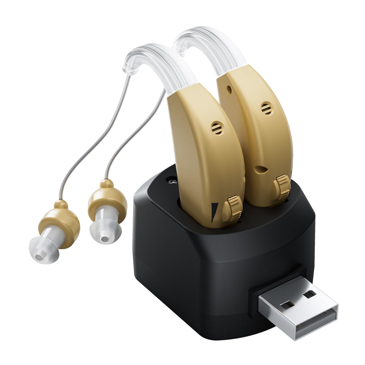 XS69599 Hearing Aids Rechargeable OTC BTE Hearing Aid for Seniors with DSP Processing System Noise Reduction Volume Control Invisible Design - Beige