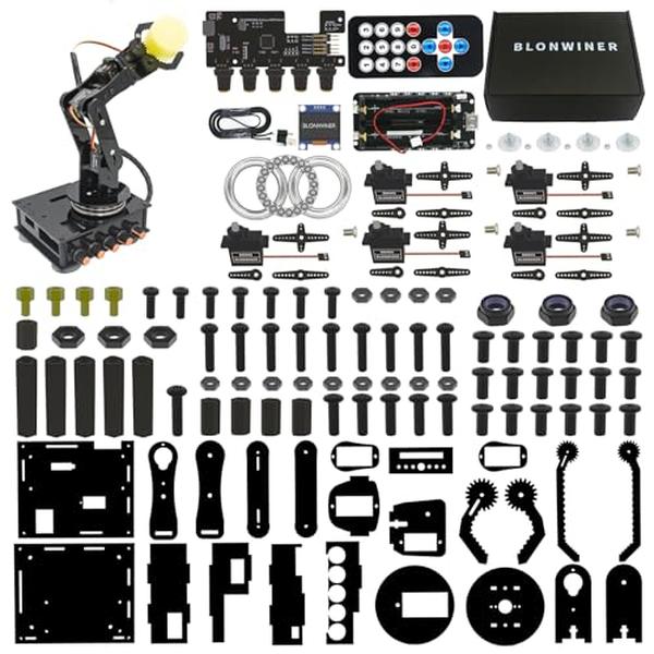 Picture of A-Sonic XS70986 Kit - Robot Arm Kit for Arduino Coding - Smart Robotic Arm Building Toy with OLED Display & Charging Function - 5DOF STEM Programming Mechanical Arm Claw Kit with Easy Grab