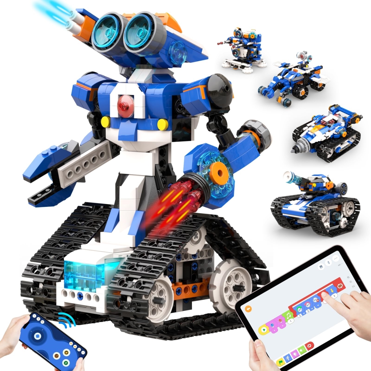 J 6-in-1 Robot Building Kit - APP Remote Control STEM Coding Toys - Educational Gifts for Boys Girls Kids Ages 7-12 - 4 Control Modes - 480 Piece