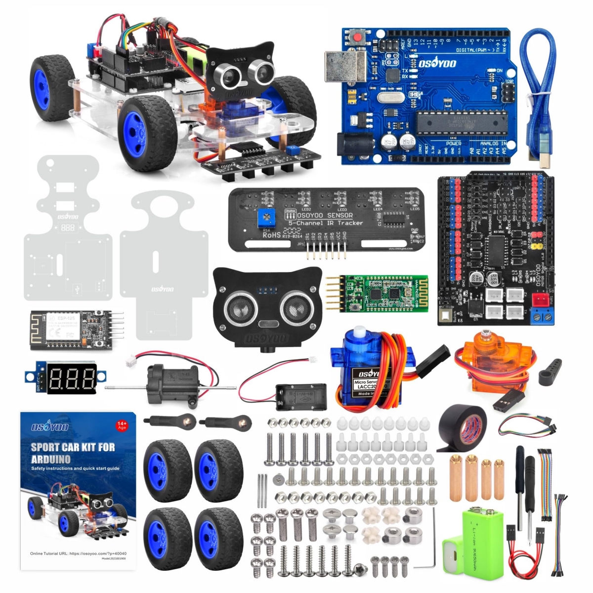 Robot RC Smart Car DIY Kit to Build for Adults Teens with Servo Power Steering Motor - Wi-Fi - Bluetooth - Code Programmable with Compatible Arduino