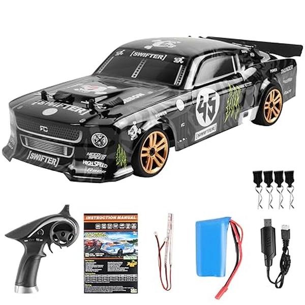 RC Drifting Car - 1-18 Scale Remote Control Car, 2.4GHz 4WD 30km-hHigh Speed RC Racing Car with LED Light Strip & 3 Batteries for Adults & Kids