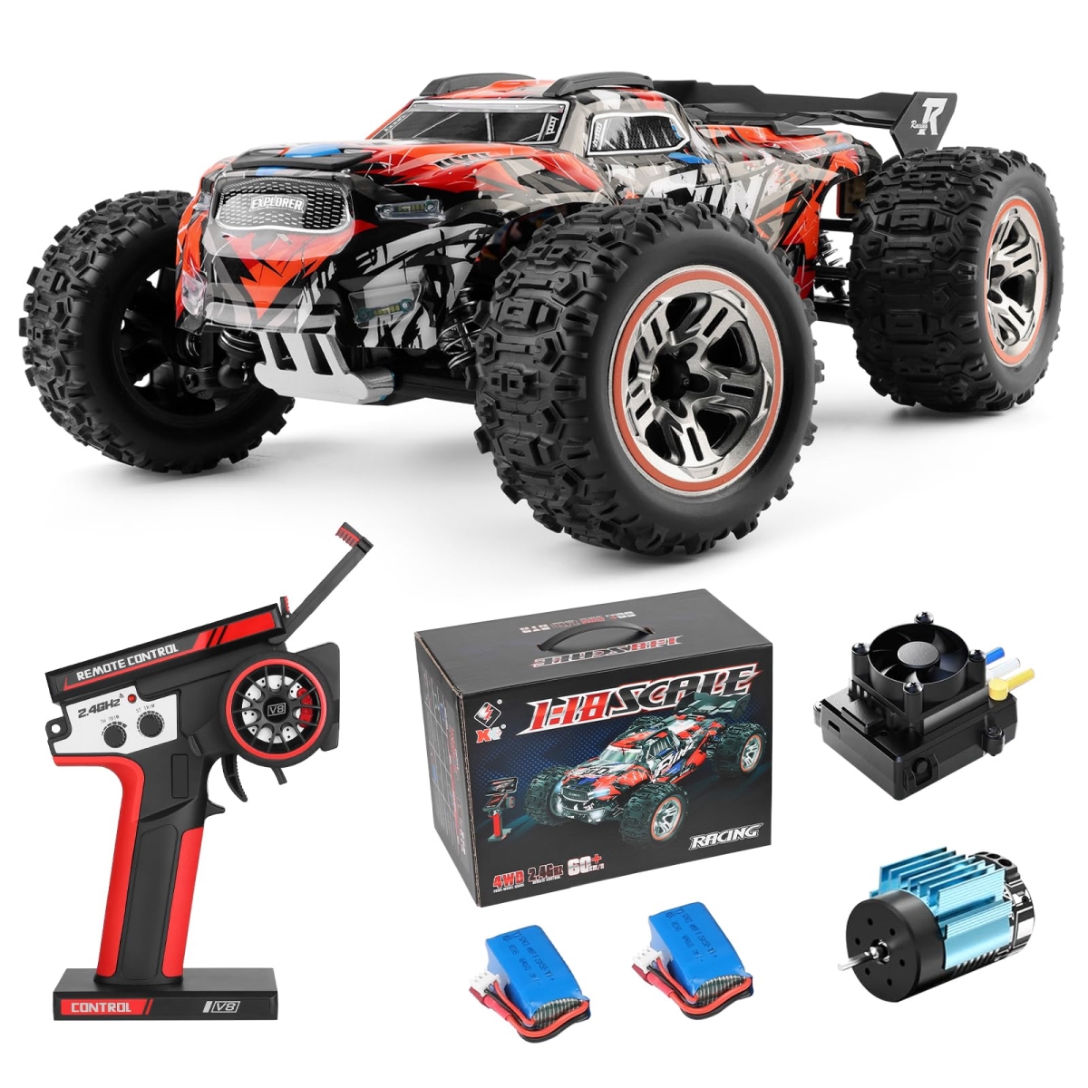 Picture of A-Sonic XS72460 1-18 Scale RTR Brushless Fast RC Cars for Adults - Max 38mph Off-Road RC Truck - All Terrain High Speed RC Car - 4WD Racing Remote Control Car with 2 Lipo Batteries for Boys & Adult