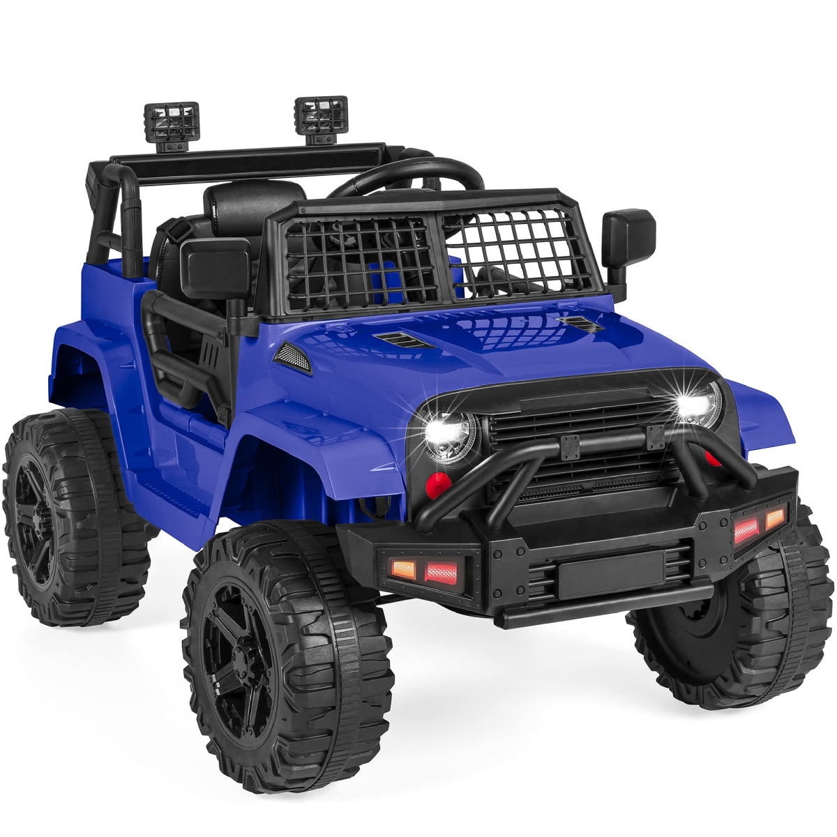 XS-72627 Choice Products 12V Kids Ride-On Truck Car with Parent Remote Control - Spring Suspension - LED Lights - AUX Port - Blue