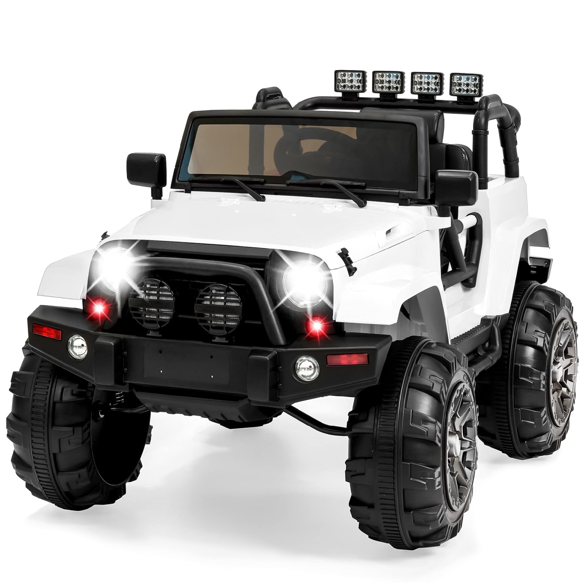 Choice Products Kids 12V Ride-On Truck - Battery Powered Toy Car with Spring Suspension - Remote Control - 3 Speeds - LED Lights - Bluetooth - White
