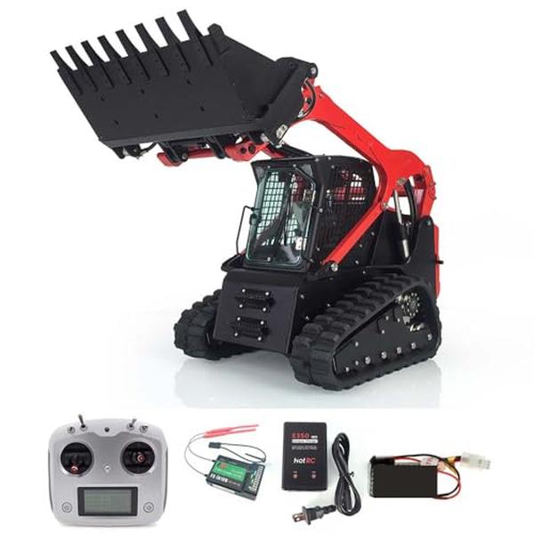 XS-73626 Wheel Fun RC Hydraulic Crawler Skid-Steer Loader 1-14 Scale Aoue-Lt5 Metal RTR Model Lights Sound Painted Black & Red Hobby Grade Model