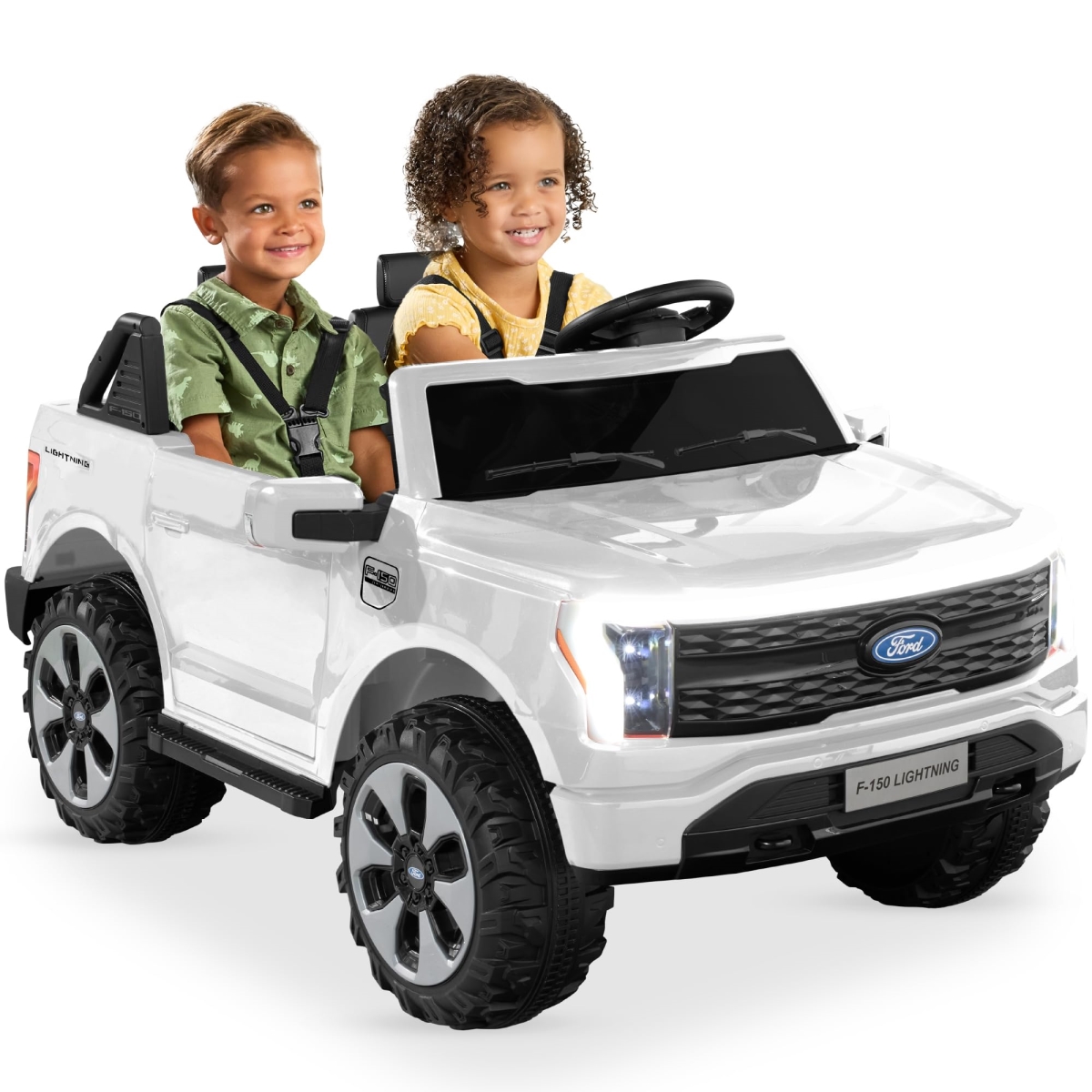 Choice Products Licensed Ford F-150 Lightning Truck Kids 24V 2-Seater Electric Ride-On Car Toy with 132lb Weight Capacity - Parent Control - White