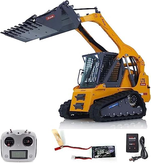 XS-73644 1-14 Scale Aoue LT5 RC Hydraulic Skid-Steer Loader Light Sound I6S Radio Controller Battery Charger - Yellow & Gray